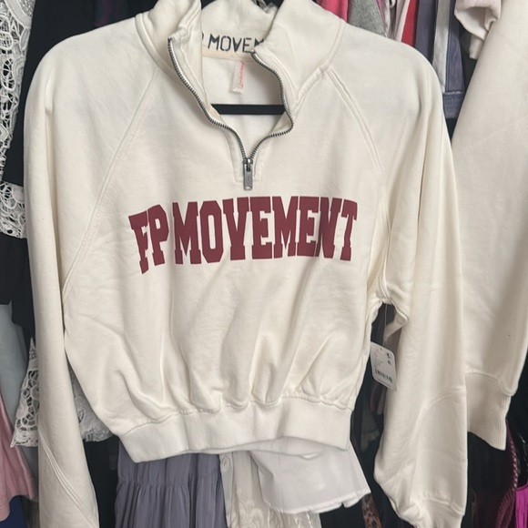 NWT Free People FP Movement For The Win Logo Half Zip Ivory - Picture 4 of 5